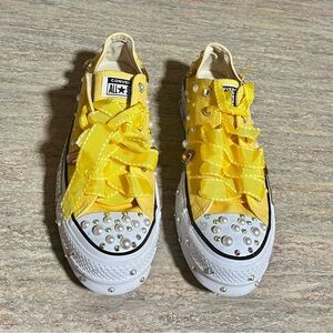 Converse All Star Yellow Embellished Studded & Bling Sneakers
